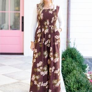 DAVI & DANI Floral Print Brown Jumpsuit
